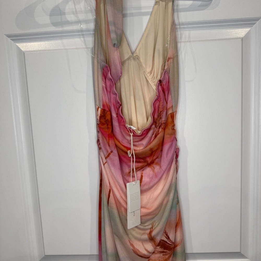 Altar'd State Tropical Sunset Palm Print Halter Midi/Maxi Dress Size Medium - Picture 9 of 9